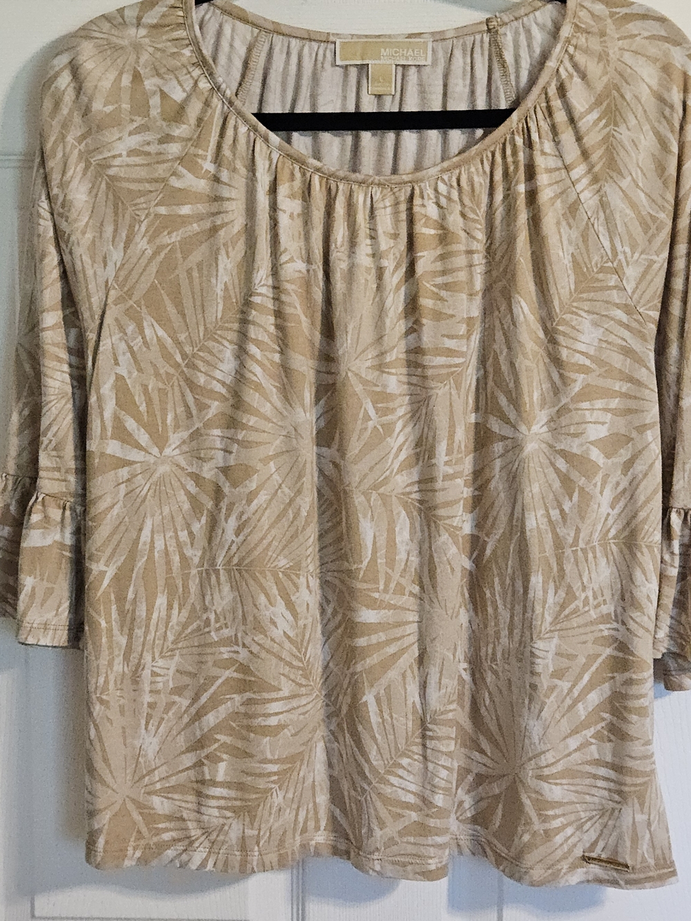 MICHAEL Michael Kors Beige Palm-Print Scoop Neck Top